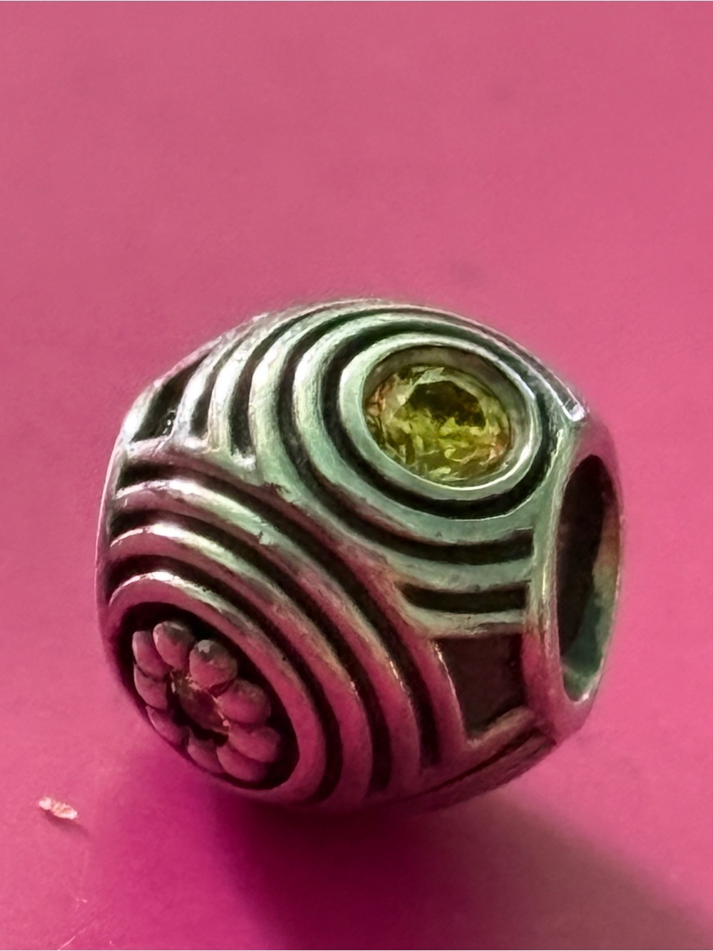 Pandora Sterling Silver Floral Swirl Charm with Yellow Stone